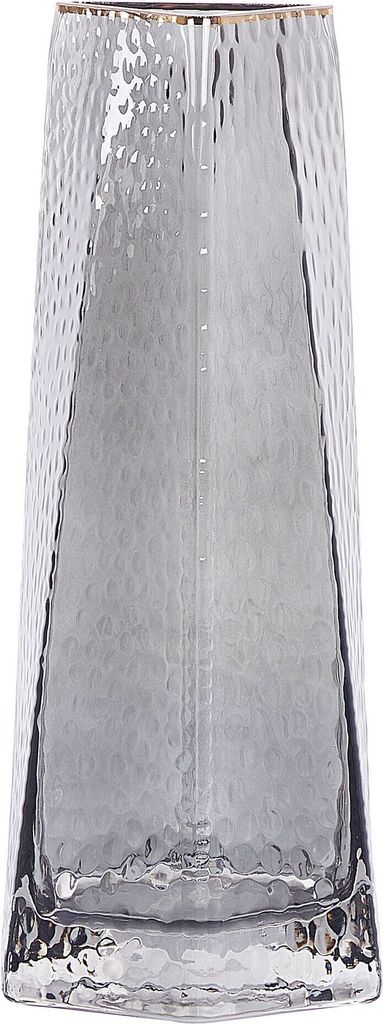 BELIANI Blumenvase Grau Glas 27 cm Hohe Form mit Goldrand Breiter Öffnung Modern Tischdeko Wohnaccessoires Deko Glasvase für Wohnzimmer Esstisch ...