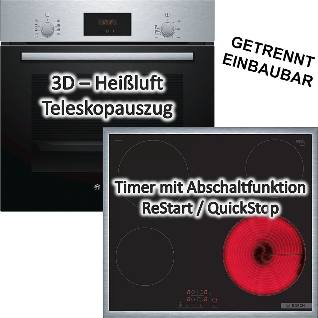 HERDSET BOSCH Backofen mit Elektro-Kochfeld - autark, 60 cm