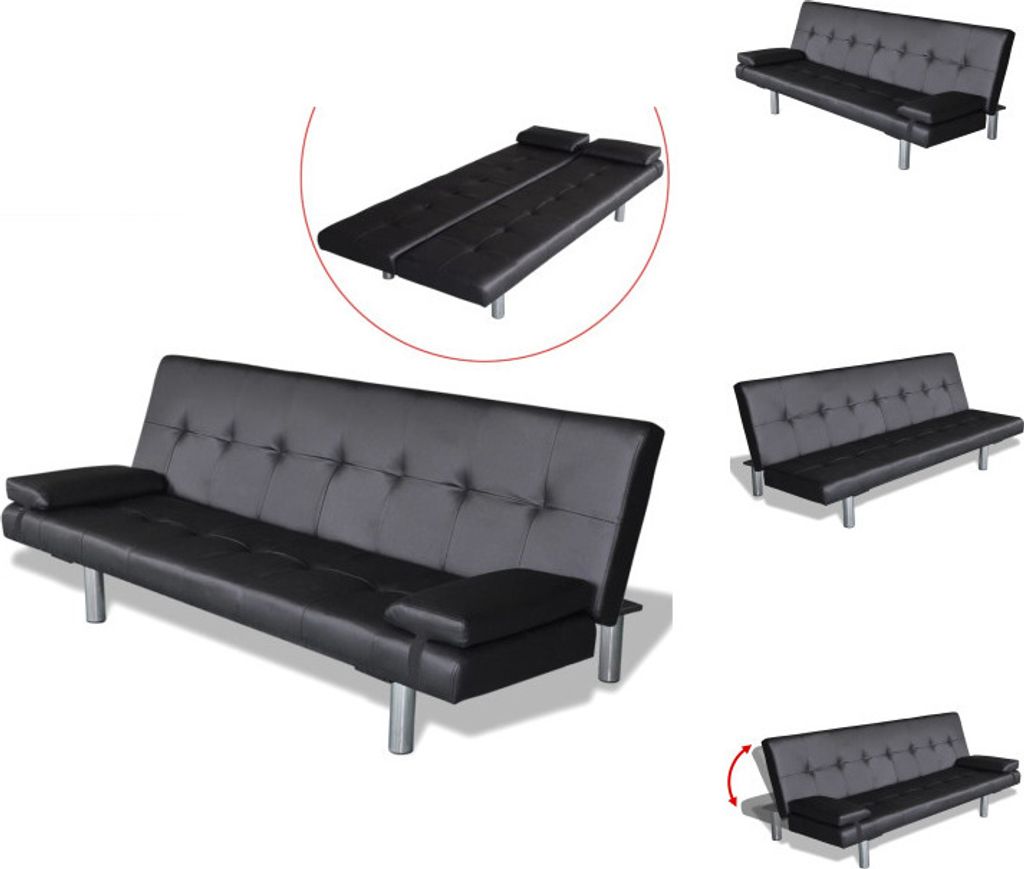 vidaXL Rozkładana sofa z 2 poduszkami ze sztucznej skóry, Zdjęcie produktu 