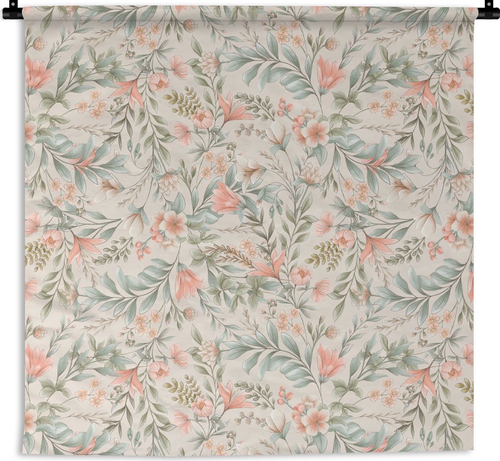 MuchoWow Wandteppich Wandbehang Blumen - Vintage - Muster 90x90 cm Tapisserie Dekoration Wandtuch - Wandaufhänger