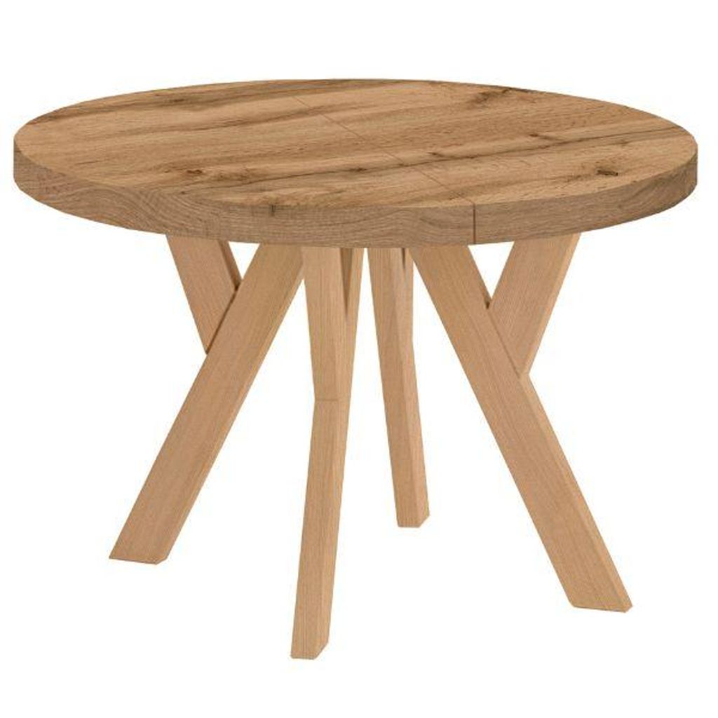Runder Ausziehbarer Tisch für Esszimmer, PERO, Loft-Stil, Skandinavische, Durchmesser: 90 / 190 cm, Farbe: Eiche Wotan