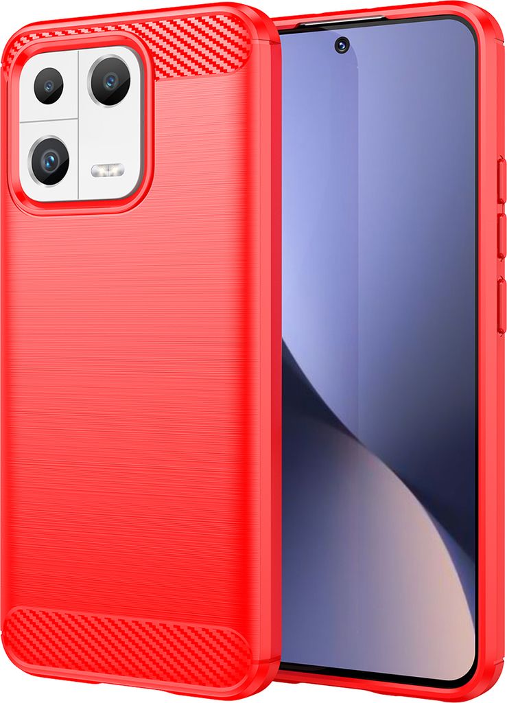 Xiaomi 13 Hülle, Carbon-Faser TPU Silikon Stoßfest Schutzhülle für Xiaomi 13 Rot