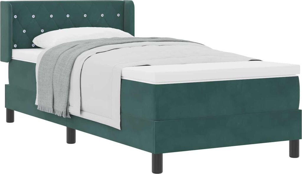 vidaXL Boxspringbett mit Kopfteil Dunkelgrün 200 x 90 cm Samt
