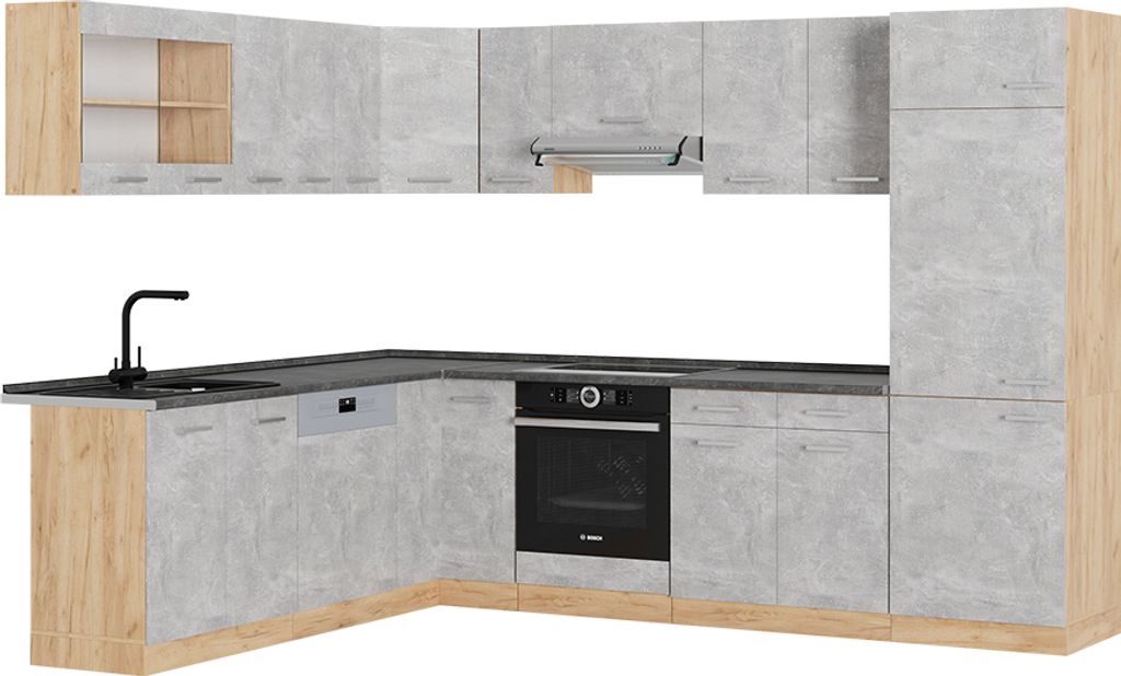 Eckküche Vicco R-Line Beton/Goldkraft Eiche 287 x 60 cm , AP Anthrazit, Model 54114