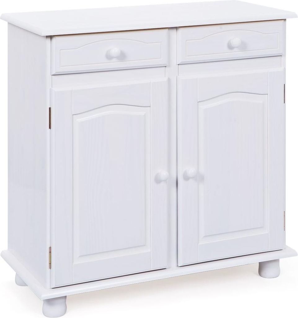 FURNARO Kommode Anrichte Schrank LIV Weiß Massivholz Landhausstil 88 x 43 x 87 cm
