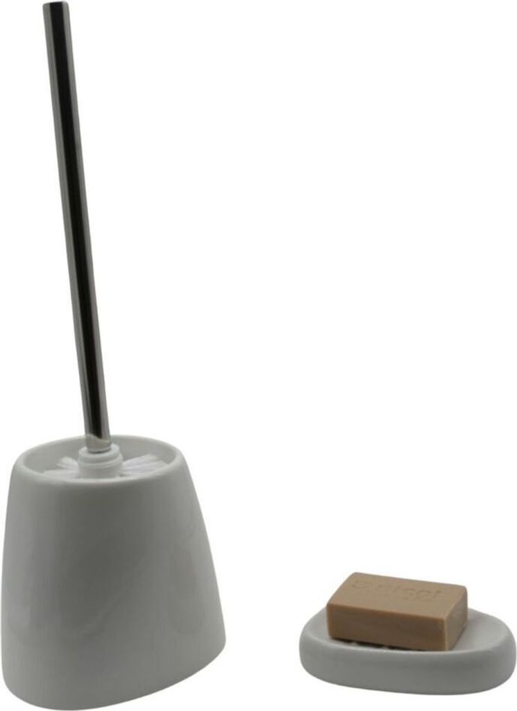 Sanwood 2tlg Set Bad Accessoires WC Bürste Seifenschale Stone Weiß