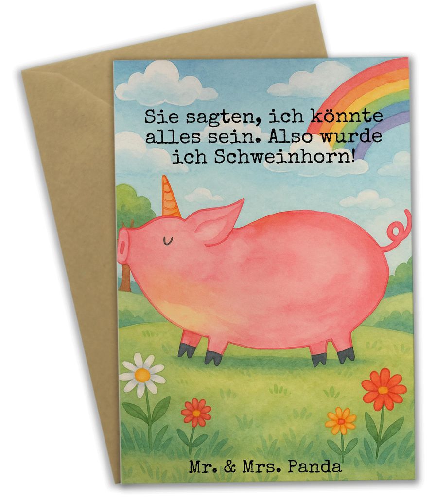 Mr. & Mrs. Panda neujahrskarte Einhorn Schwein Design - Weiß - Geschenk, weihnachtskarten, Unicorn, osterkarte, einladungskarten, Englisch, Spruch...