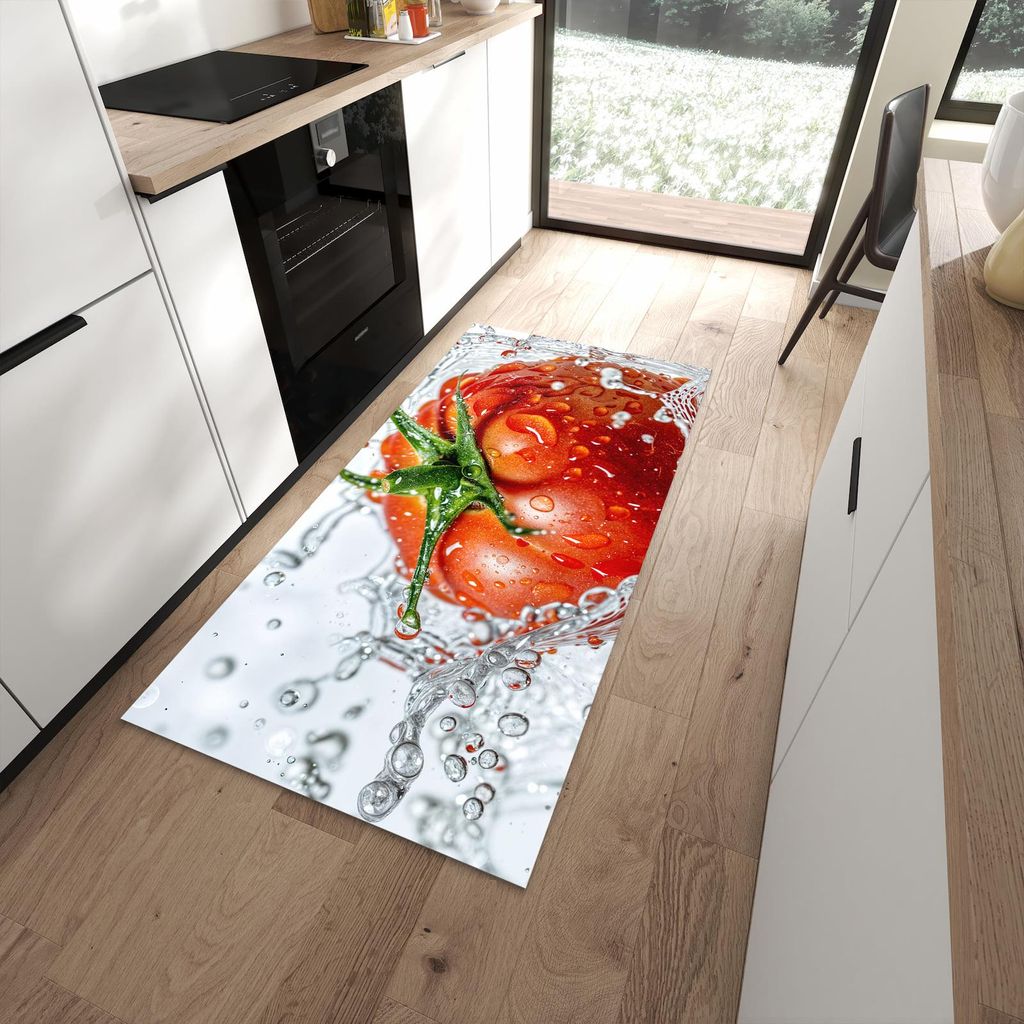 Küchenteppich 90x180cm rutschfest & abwischbar PVC Läufer - Tomate im Wasser