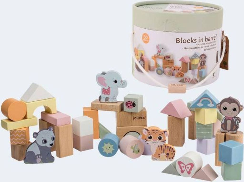 50 blocchi da costruzione in legno Wildies Family in barile Immagine del prodotto 
