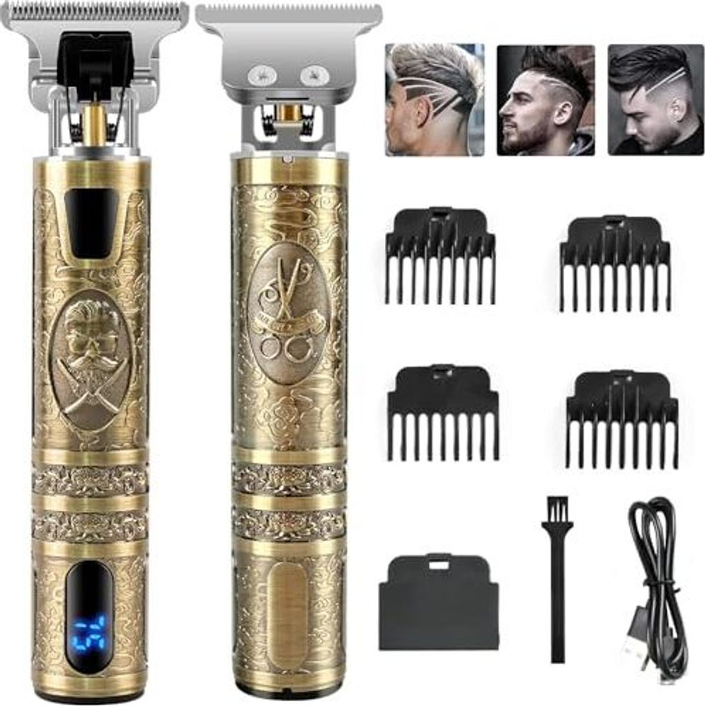Professioneller Haarschneider, wasserdichte Herrenausstattungsrasierer, USB wiederaufladbarer Bart T-Blade Trimmer Männer 4 Kämme LED-Display