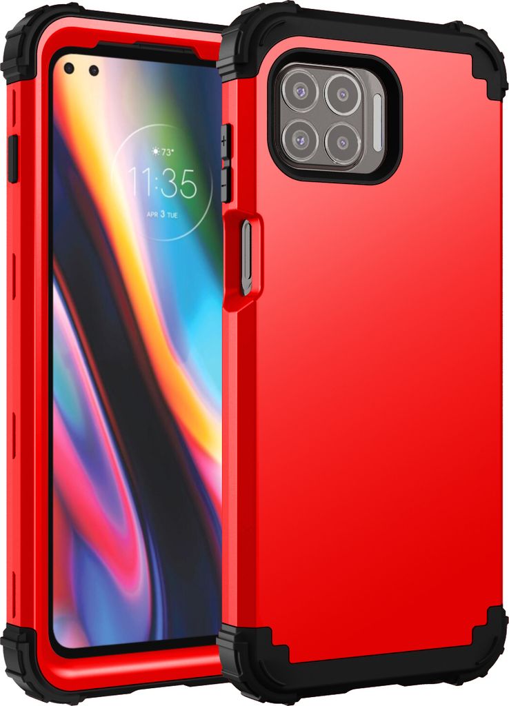 Moto G 5G Plus Hülle, 3 in 1 Hybrid PC TPU Stossfest Robust Schutzhülle für Motorola One 5G / Moto G 5G Plus Rot