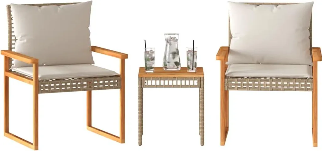 Set da Esterno vidaXL 3 Pezzi: Legno Acacia e Rattan Beige con Comfort