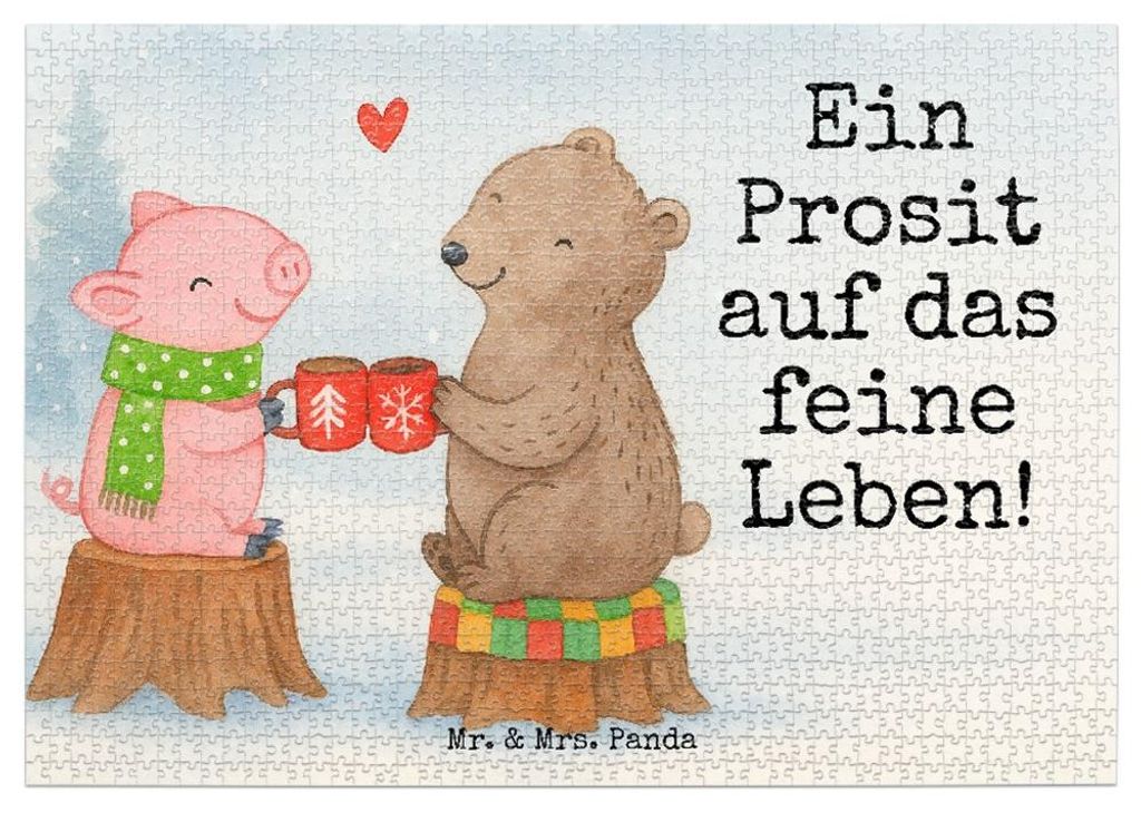 Mr. & Mrs. Panda Puzzle Glühschwein Sause Design 1500 Teile - Weiß - Geschenk, Weihnachten, 2000, 1000, Bär, Schwein, Legespiel, 300, Prost, 500...