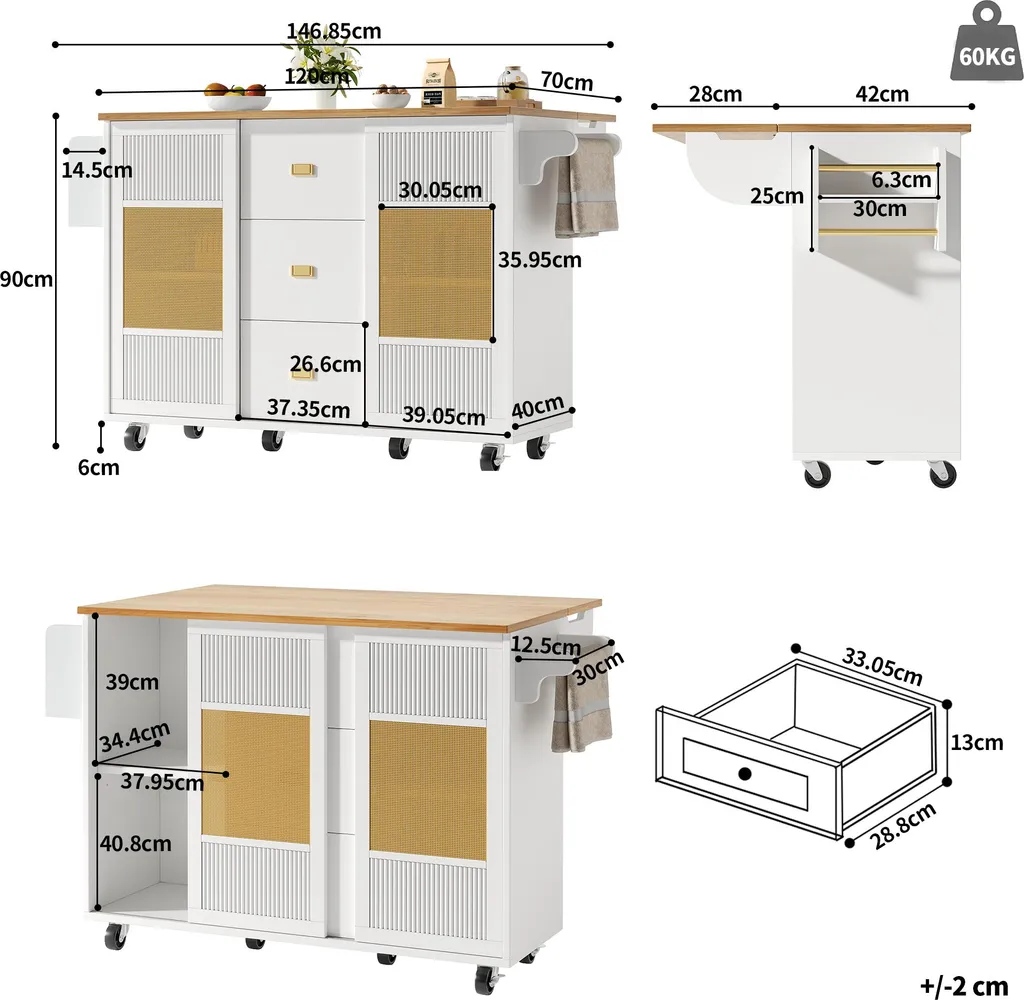 Desserte de Cuisine à Roulettes avec Buffet de Rangement Modulable