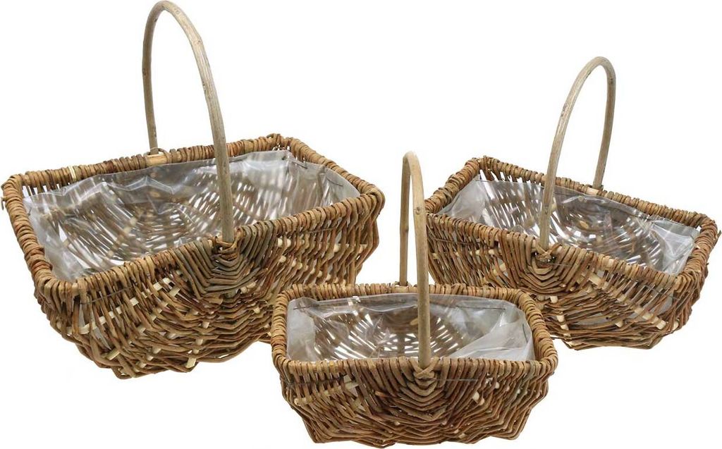 Weidenkorb Set 3tlg rechteckig Naturfarbe, vielseitig als Dekokorb, Blumenkorb, Osterkorb oder Geschenkkorb