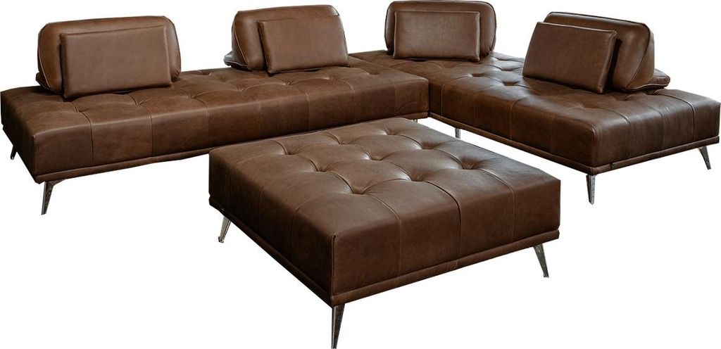 KAWOLA Sofa WIOLO Ecksofa Leder mit Hocker dunkelbraun