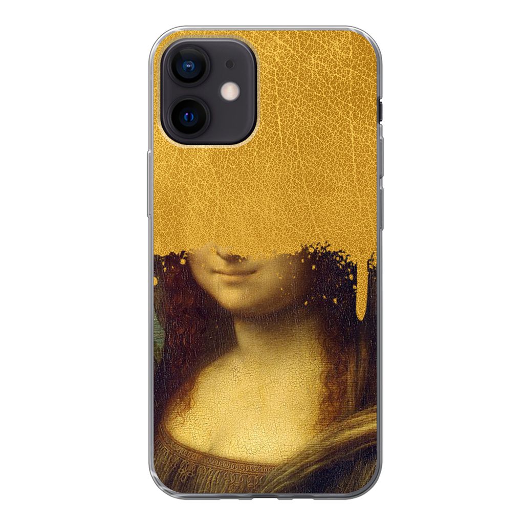MuchoWow Handyhülle Schutzhülle Hülle für iPhone 12 Mona Lisa - Da Vinci - Gold Silikon Softcase Handy Hülle - Schutzhülle