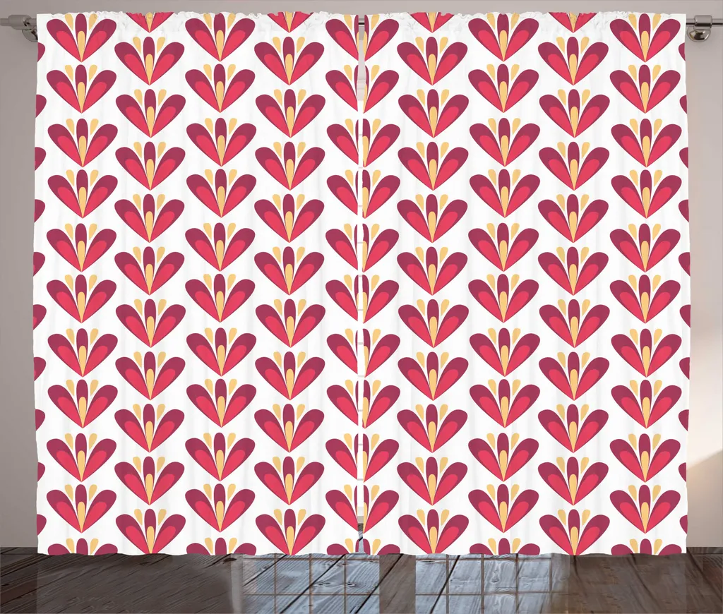 Rideau Rustique à Boucles 280x225 cm Floral Tricolore Corail et Rose