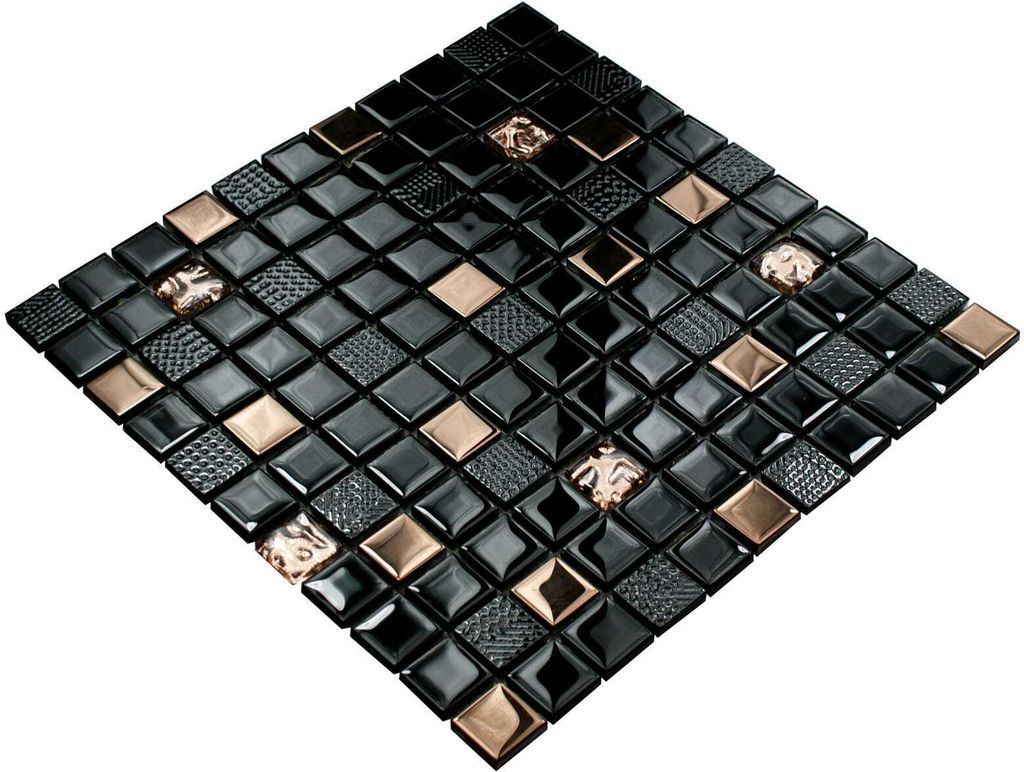 Čierna sklenená mozaika "VOLCANO ROSEGOLD", čierna mozaika, Obrázok produktu 