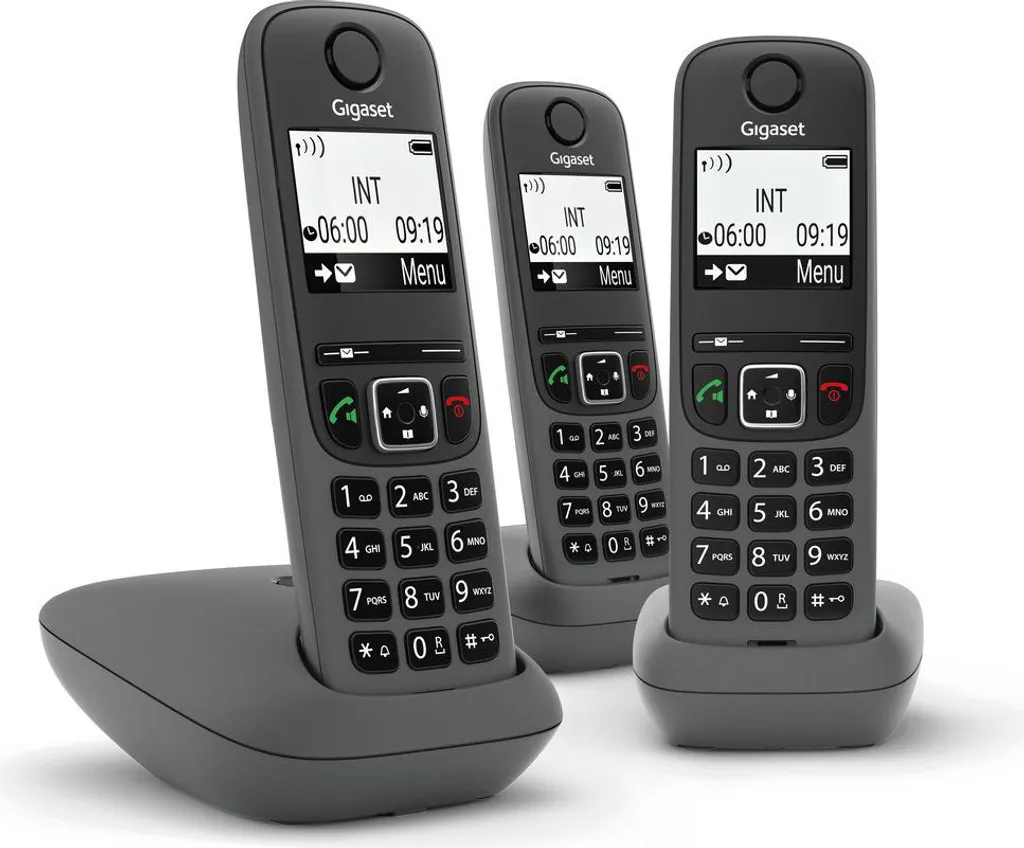 Gigaset AS490 Trio Nero - Set 3 Cordless DECT con Identificatore Chiamata