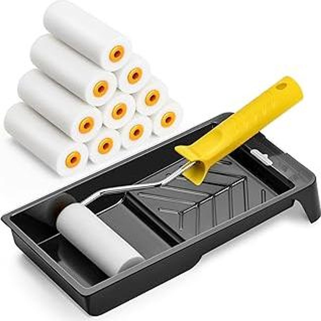 Farbroller Set, Lackierwalze Schaumstoff Farbwalzen Farbwanne Schaumwalzen - Kleine Paint Roller mit Hoher Dichte