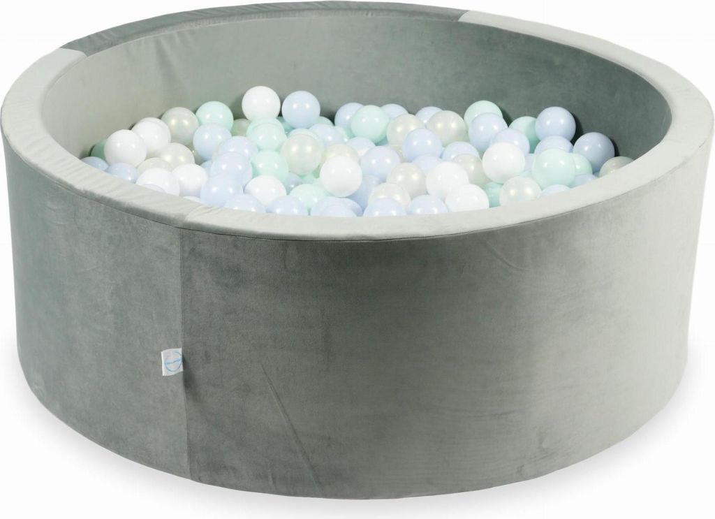 Bällebad 500 Teile 110x40 Samtgrau: Hellblau Perle, Hellmint, Opaleszenz, Weiß
