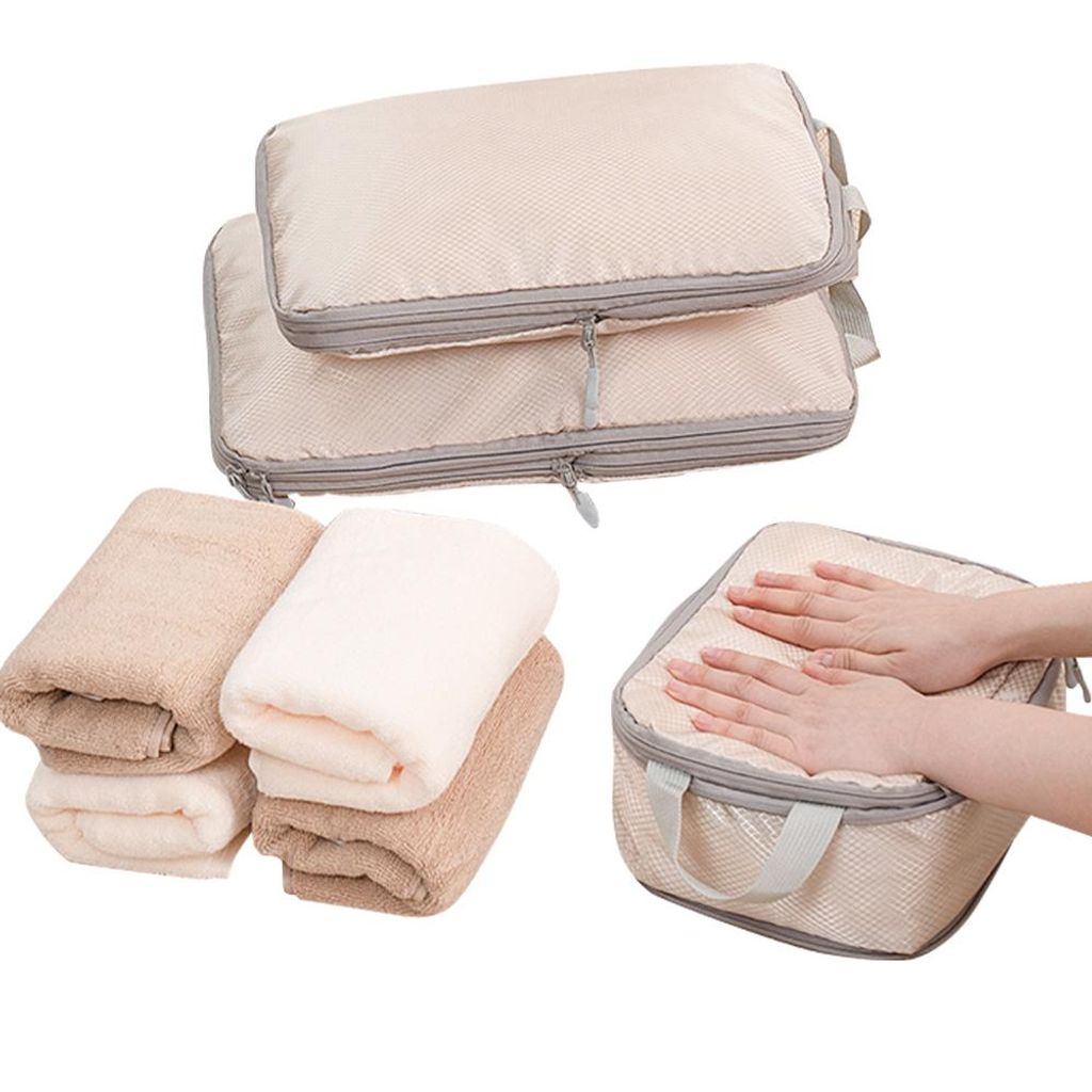 3er Satz Koffer Organizer Packing Cubes Compression Koffer Organizer Set,Wasserfester Kofferorganizer Packtaschen (Beige)