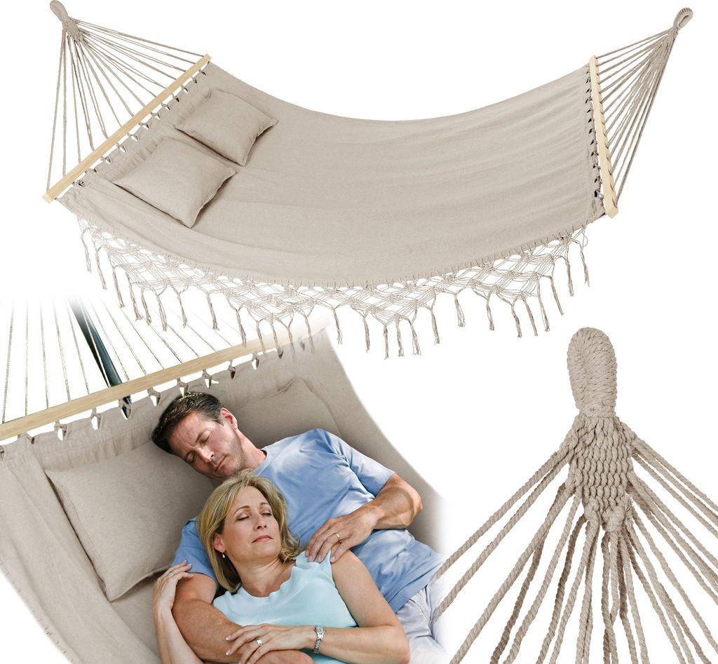 Outtec Hängematte mit 2 Kissen - 200x150 cm, bis 220kg - Boho Hammock für Outdoor, Garten, Balkon - für Kinder und Erwachsene