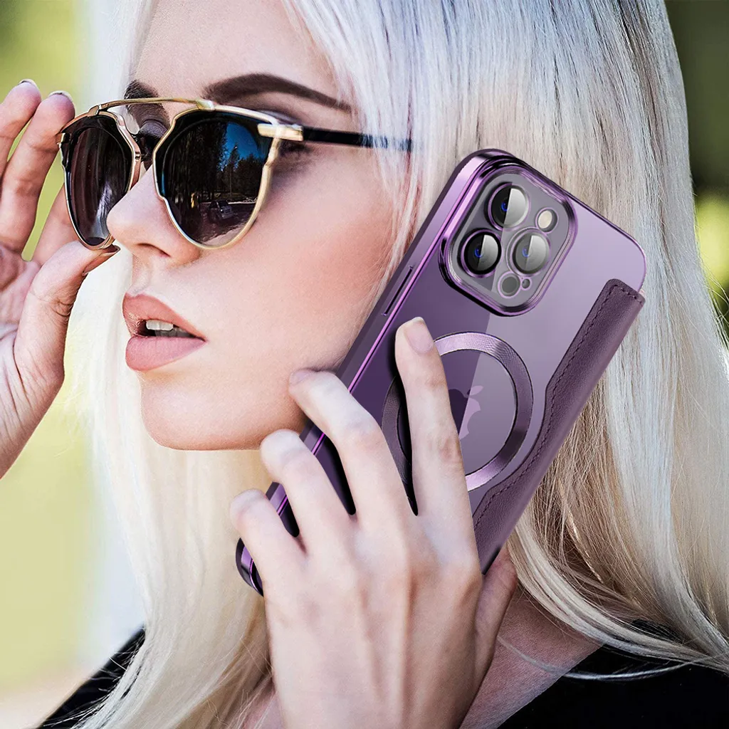 Cover iPhone 12 Pro Viola con MagSafe e Slot Carte - Trasparente - 7