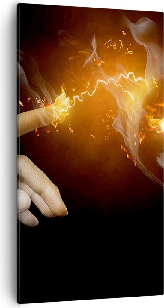Bild auf Leinwand - Leinwandbild - Hand Licht Flammen - 55x100cm - Wand Bild - Wanddeko - Leinwanddruck - Bilder - Kunstdruck - Wanddekoration - Le...