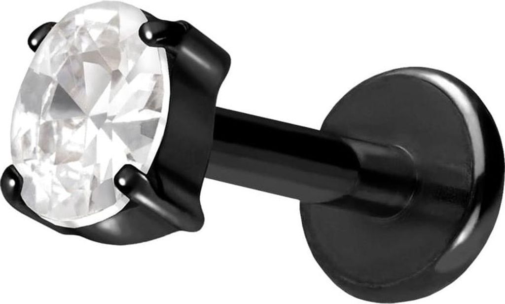 Ohrpiercing, Nasenpiercing Titan Labret mit Push Fit EINGEFASSTES KRISTALLOVAL Schwarz Stablänge: 10mm | Stabstärke: 1,2mm