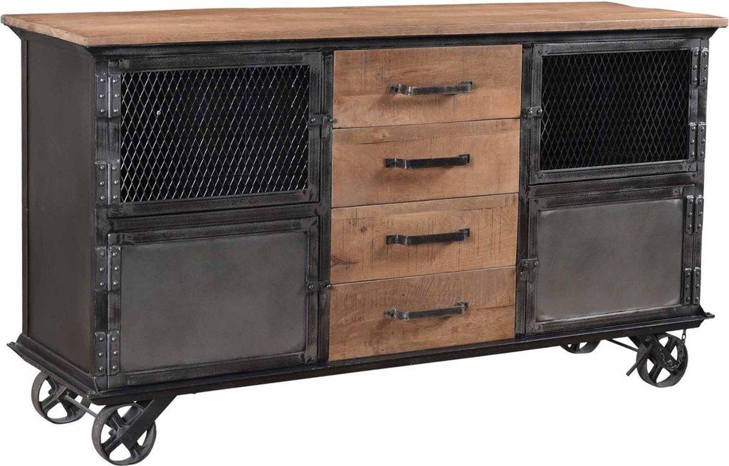 Happyment Vintage Sideboard – Aufbewahrungsschrank – Auf Rollen – Verstellbare Regale – 153x40x80 cm – Industrieller Stil – Vintage Bra...