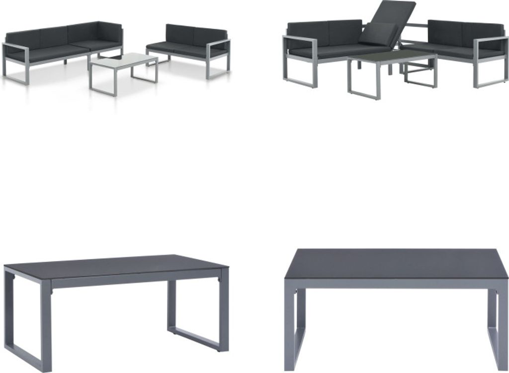 vidaXL Garten Sofagarnitur 3 tlg. mit Kissen Aluminium Schwarz - Gartenmöbel-Set - Gartenmöbel-Sets - Gartenmöbel - Garten Sitzgruppe