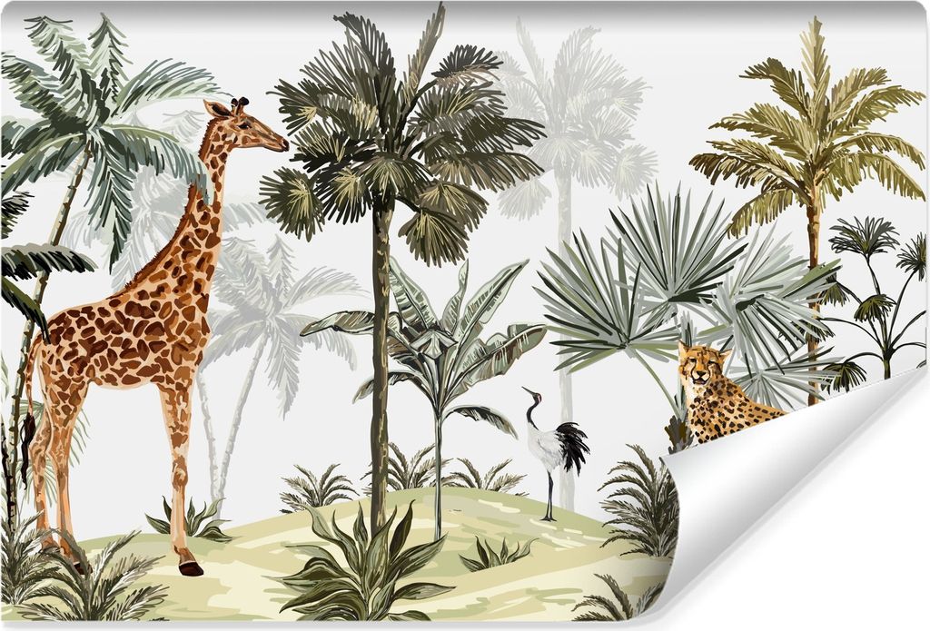 Muralo Vlies Fototapete für Kinder DSCHUNGEL tropische Pflanzen wilde Tiere Br. 315cm x Hö. 210cm