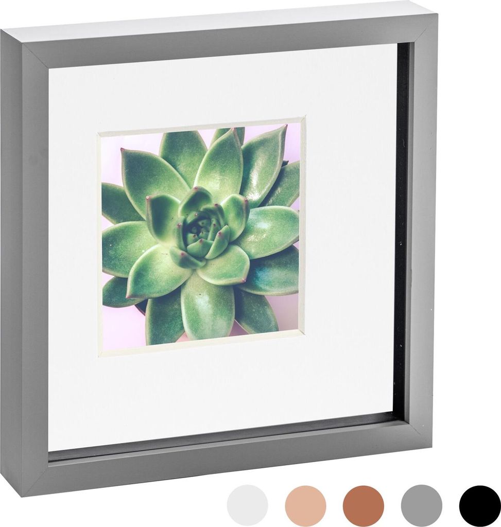 Nicola Spring 10 x 10 3D-Schatten-Kasten-Foto-Rahmen - Pop-up-Anzeige Bilderrahmen mit 6 x 6 Montage - Glas Aperture - Grau