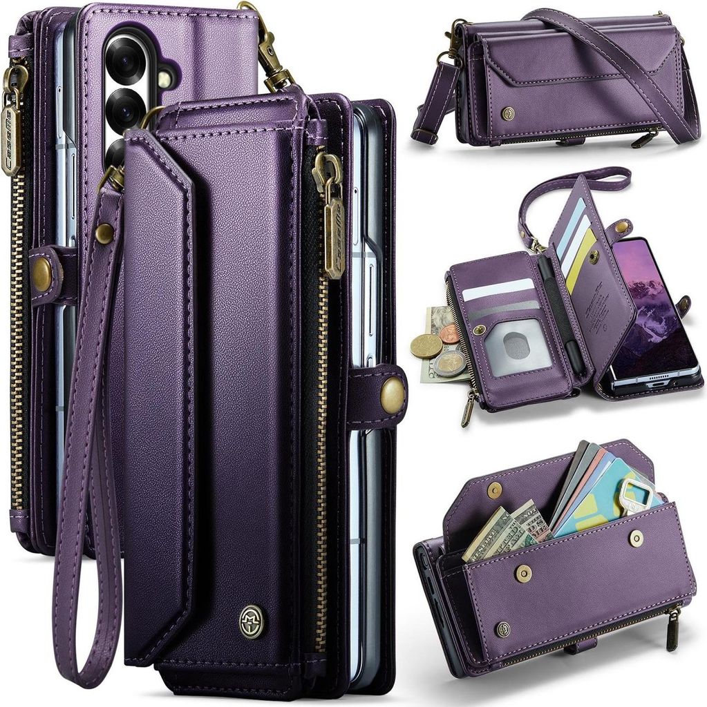 Für Samsung Galaxy Z Fold7 5G CaseMe C36 Kunstleder Multifunktion Zipper Wallet RFID Schutz Tasche Lila