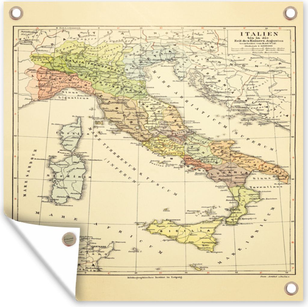 MuchoWow 50x50 cm Outdoor-Poster Gartendeko Sichtschutz Garten Poster für den Garten Antike Landkarte von Italien