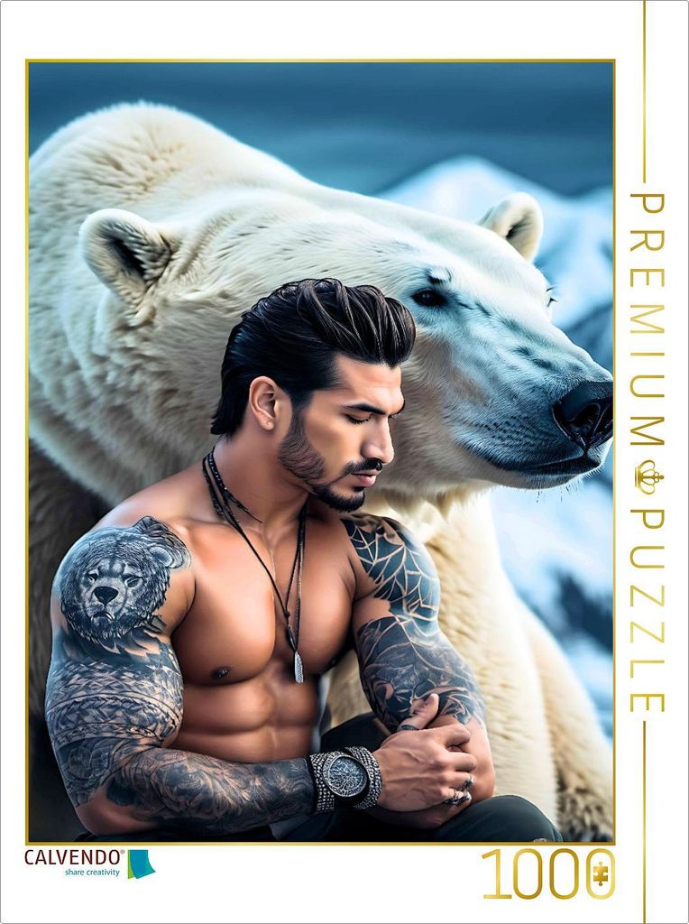 CALVENDO Puzzle Abenteurer mit einem Eisbären in der Arktis | 1000 Teile Lege-Größe 64x48cm Foto-Puzzle für glückliche Stunden