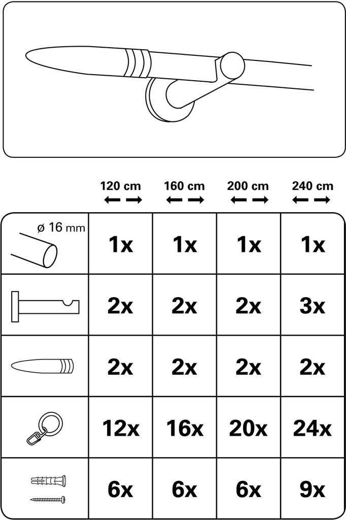 Gardinia Omega 1-Lauf Ø 16 mm edelstahl-optik gebürstet 160 cm