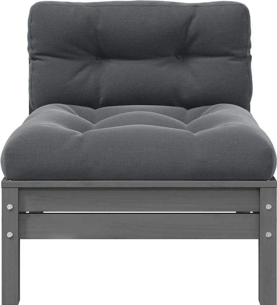 vidaXL Garten-Mittelsofa mit Anthrazit Kissen Grau Massivholz Kiefer