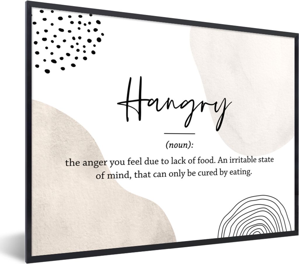 MuchoWow Gerahmtes Poster Sprichwörter - Hungrig - Zitate - Wörterbuch - Hungrig Definition 80x60 cm - Poster mit Schwarzem Bilderrahmen Wandpo...