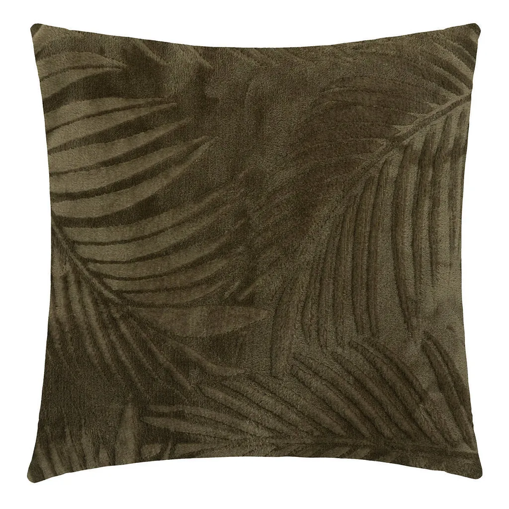 Coussin de décoration 40x40 cm - Flanelle vert kaki Zoa - Style cosy