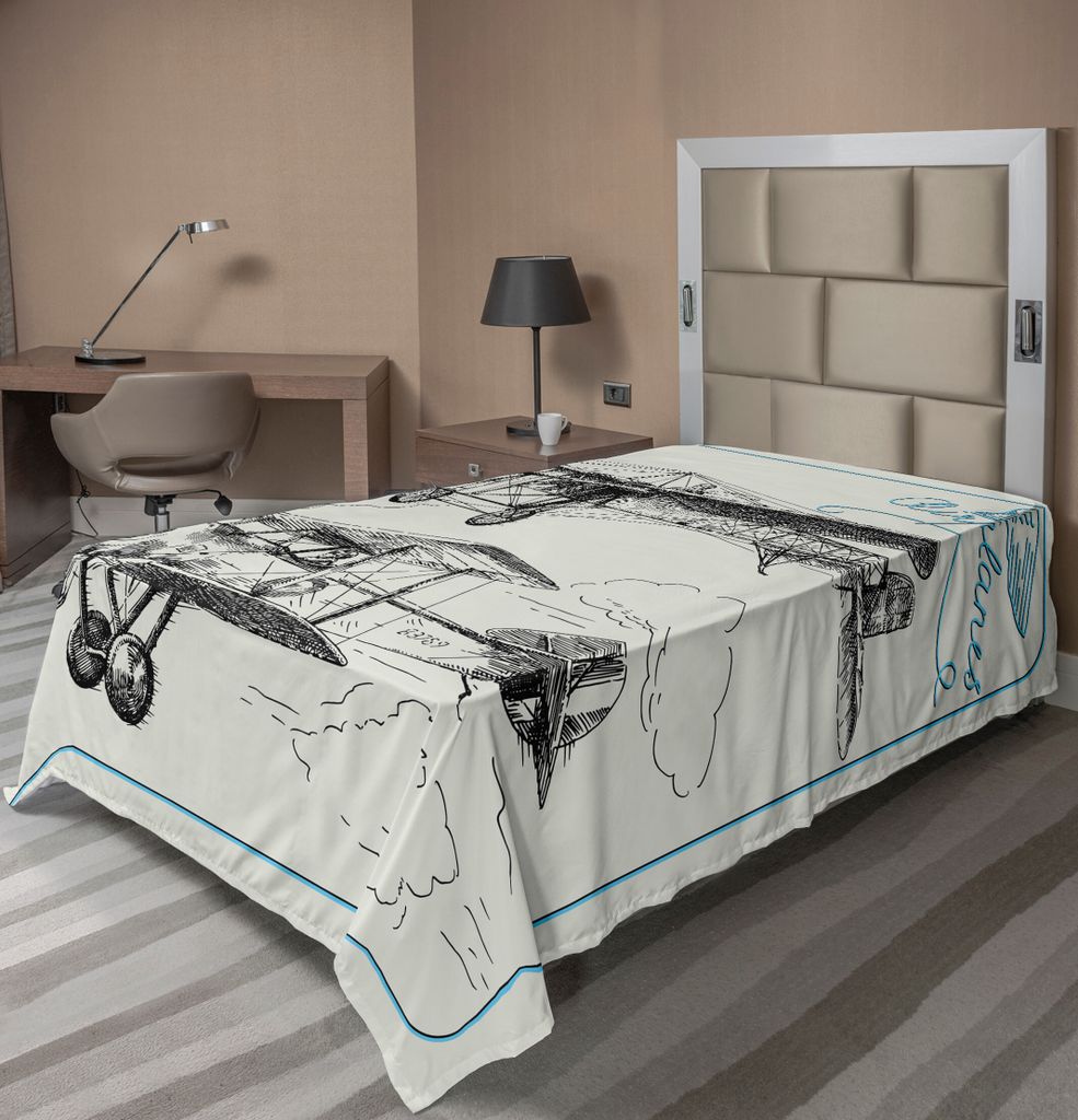 ABAKUHAUS Flugzeug Bettlaken, Klassische Nostalgische Flugzeuge Aircraft Propeller Himmel Schnelle Reise Wings Sketch, weiches bequemes oberes Bett...