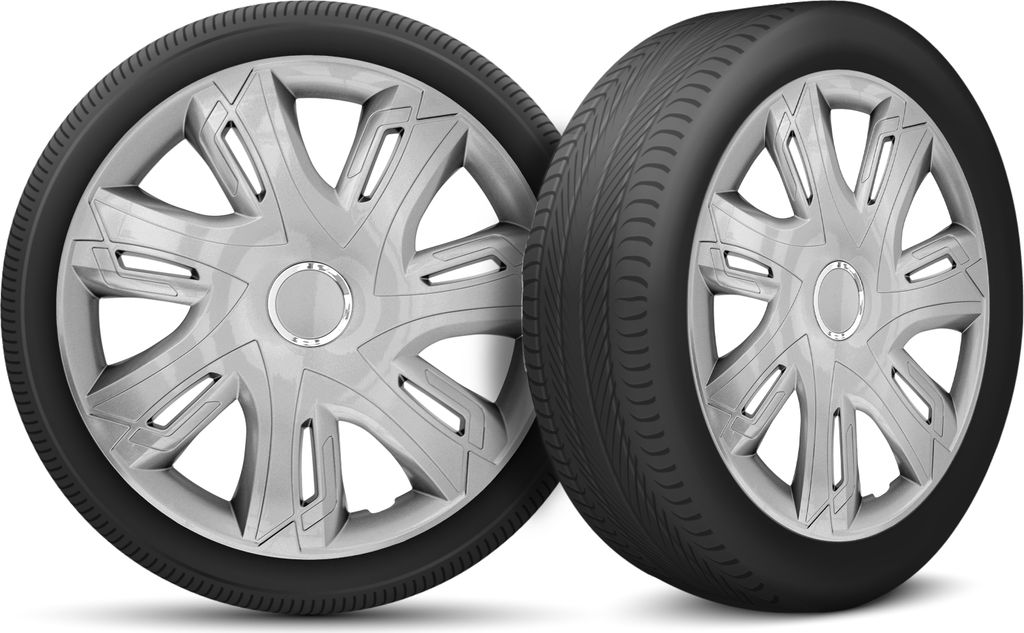 Auto Radkappen Radzierblenden 4er Set passend für alle Stahlfelgen - einstellbarer Sicherungsring - 14 Zoll - Silber