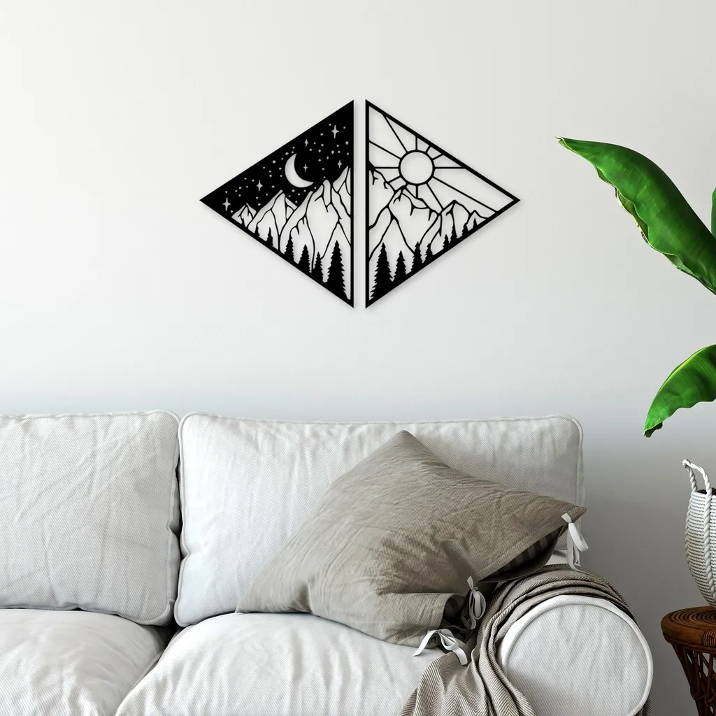 Decorazione Murale Wallity Day & Night Metallo Nero 63x41 cm Moderna