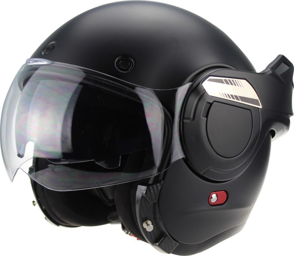 SR-699 Klapphelm – Mattschwarzer Helm – Integralhelm/Jet-Helm mit um 180° umkehrbarem/drehbarem Kinnteil – Klapphelm mit integrierter Sonnen...