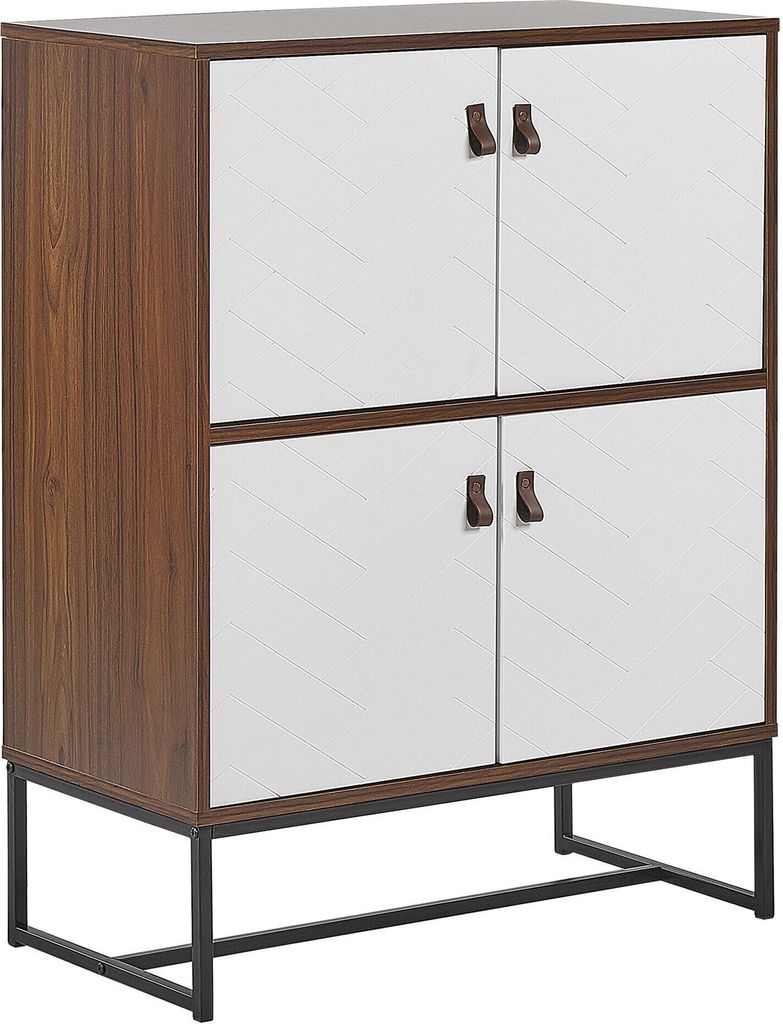 BELIANI Moderne Kommode Dunkler Holzfarbton / Weiß 4 Türen MDF- Platte Metall für Schlafzimmer für Wohnzimmer