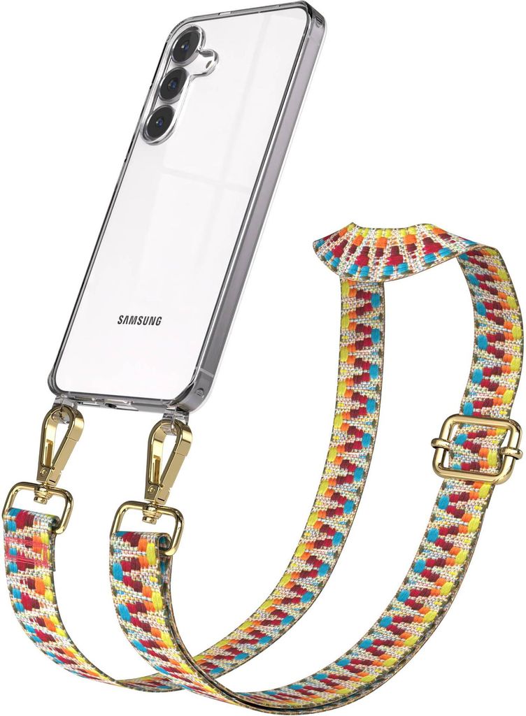 EAZY CASE Handykette - Verstellbarer Trageriemen kompatibel mit Samsung Galaxy S25 FE, Handykordel mit transparenter Silikon-Hülle, Karabiner Silb...