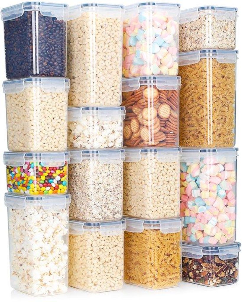 Luftdichte Opbergkisten mit Abdeckungen, Set aus 16 Kisten, BPA-frei, Kuchenmehlbehälter, Küchenorganizer
