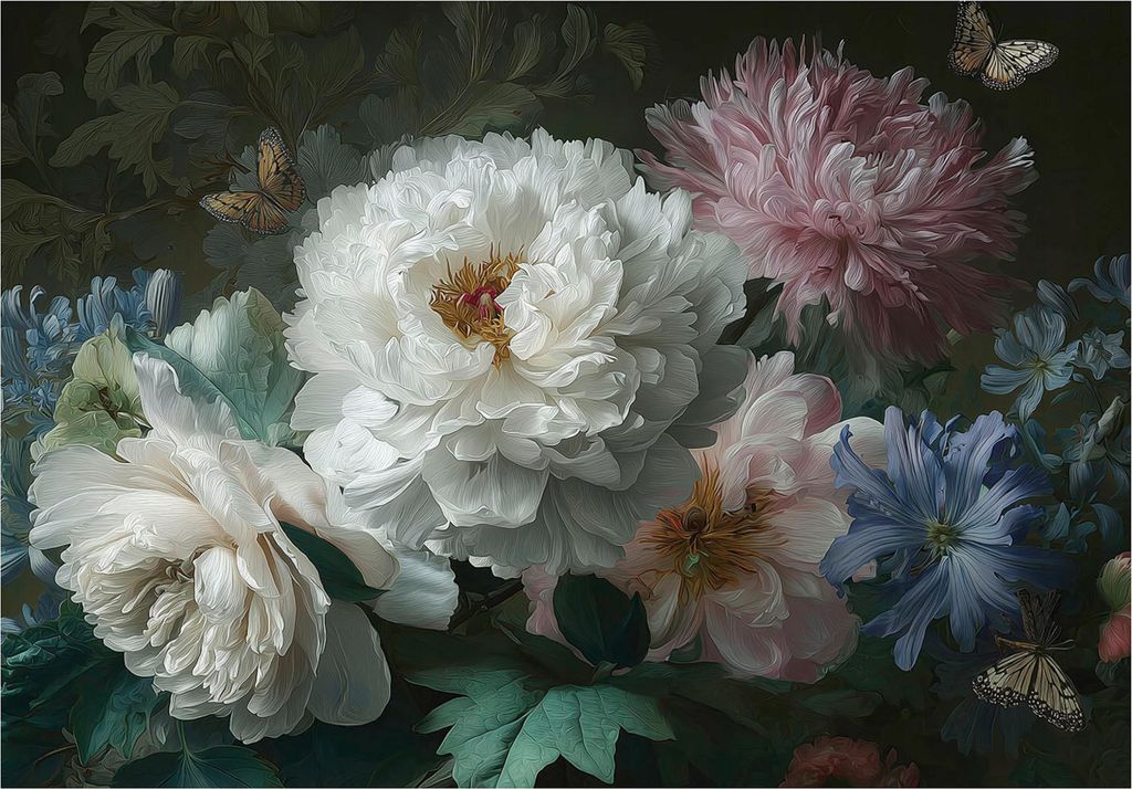 Fototapete Blumen Vintage Retro Schwarz - 250x175 cm - inklusive kleister - Vlies Tapete - Vliestapete Wohnzimmer Schlafzimmer Küche Modern Wandta...